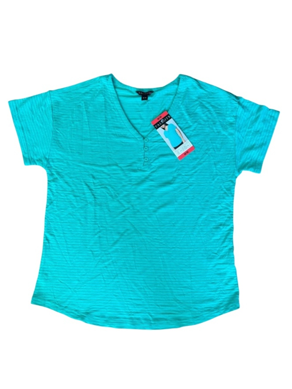 NWT Talbots 3 Button V Neck Top Green Size Medium